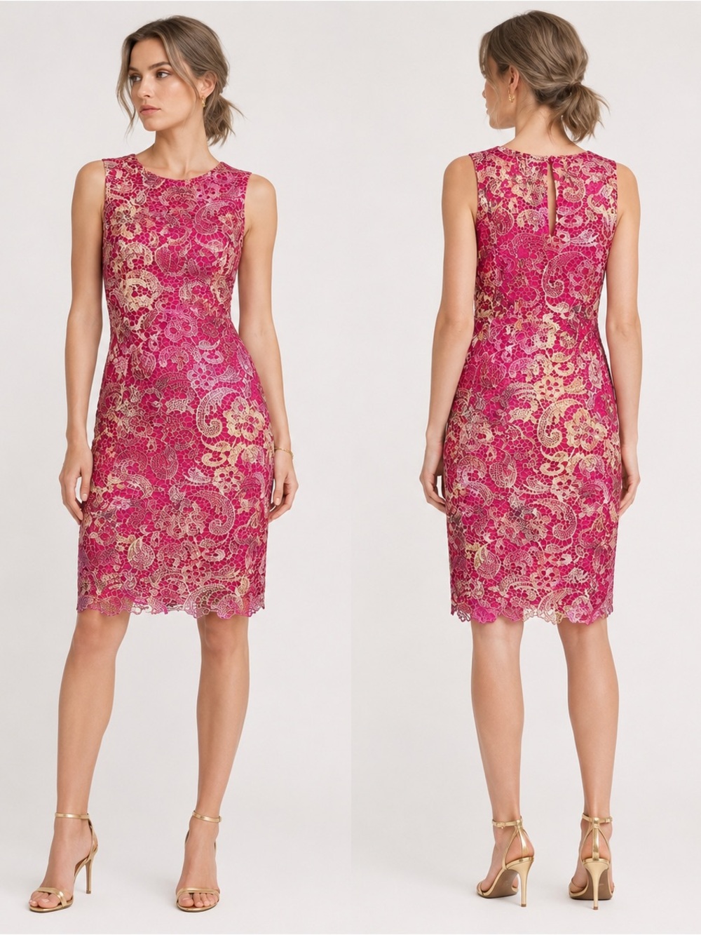 NWT Badgley Mischka Floral Lace Embroidery Overlay Dress